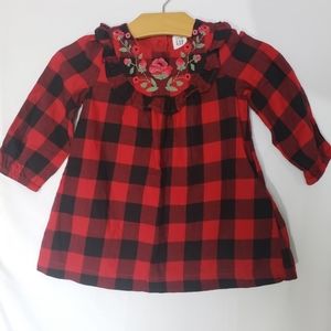 Sold🌿 Baby Gap Red Plaid long sleeve dress embroidered
